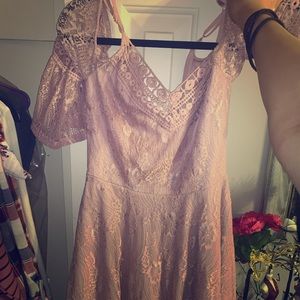 Pink off the shoulder classy lace dress